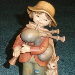 "Jolly Piper" Anri Wood Carved 6" Bagpipes Figurine - Limited Edition With Box!